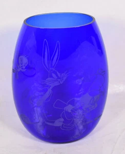 Warner Brothers Cobalt Glass Vase By Eileen Borgeson 1994 Looney Tunes - Picture 1 of 7
