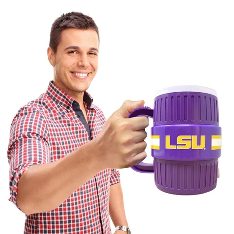 LSU TIGERS Water Cooler Mug - Beer Coffee Cup Stein Tailgating Gift Cover