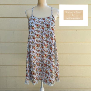 Anthropologie Womens Floral Strappy Mini Dress Lace Hem Coquette Cottagecore - Picture 1 of 12