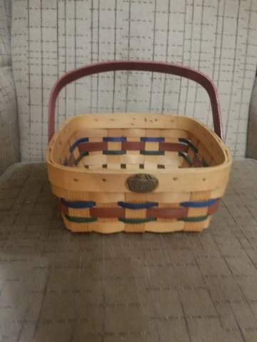 Peterboro Napkin Basket Square Red Blue Green Swing Handle Eggs Fruit Bread Cover