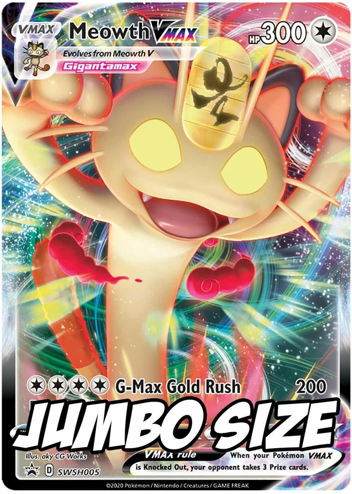 Pokemon Meowth VMAX SWSH005 Black Star Promo Card (Jumbo/Oversized Size) NM - Image 1 of 1