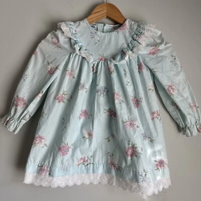 Vestido Cottagecore Vintage POLLY FLINDERS Azul Floral Volantes Niño Pequeño Talla 4 Foto 1 de 4