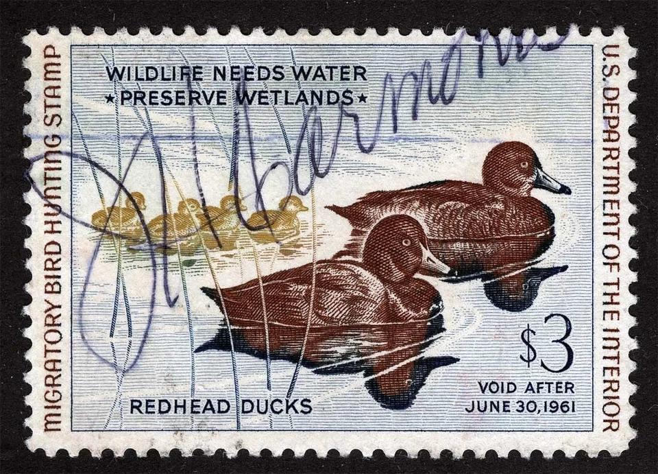 US Sc RW27 Multicolor $3.00 1960 M/S Signature No Gum Federal Duck Hunting Stamp - Image 1 of 1