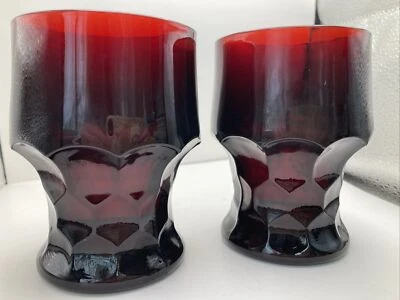 2 Anchor Hocking Ruby Red Georgian Honey Comb Drinking Glasses 4.25” 8 oz - Image 1 of 4