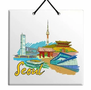 Seúl Azulejos de madera Seúl torre deoksugung gwanghwamun placa de pared regalo recuerdo - Imagen 1 de 6