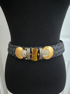 Marjorie Baer SF Belt Mixed Media Black Woven Braided 40"L Art to Wear • Signed - Picture 1 of 16