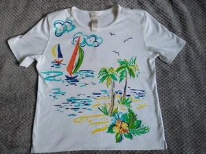 Koret Top Beach Maritim Palme Segelboot Damen Petite White Pailletten Cruis - Bild 1 von 10