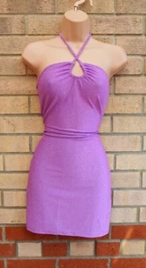 H&M LILAC SHIMMER GLITTER HALTERNECK SPARKLY BODYCON PARTY MINI DRESS 8 10 S - Picture 1 of 8