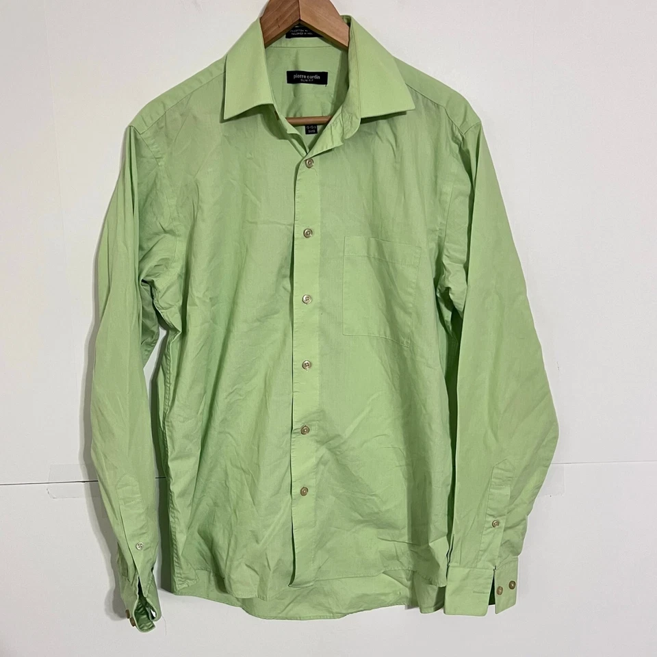 Pierre Cardin Mens Shirt Size M 15-15.5 34/35 Lime Green Slim Fit Long Sleeve - Image 1 of 4