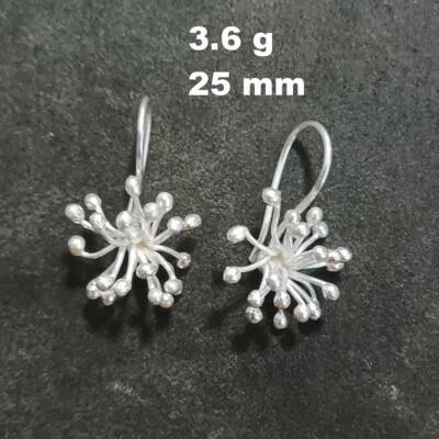 FINE SILVER EARRINGS VINTAGE CRAFT DANGLE ARTISAN 3g COTTON SHAPE #E047 - Image 1 of 4