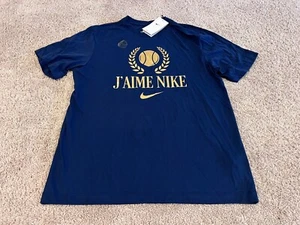 Nike Dri Fit Paris Olympics 2024 I like J'AIME navy blue gold tennis t shirt XL - Picture 1 of 3