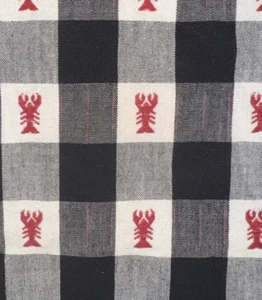 Red Lobsters on Black Gray White Jacquard Gingham Check VTG Fabric BTY A10 - Picture 1 of 4