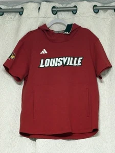 NWT-ADIDAS LOUISVILLE CARDINALS RED DUGOUT SHORT SLEEVE HOODS - Size Medium - Picture 1 of 10