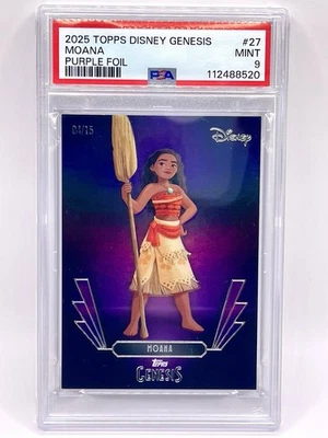 2025 Topps Disney Genesis Moana #27 Purple Foil 9/15 PSA 9 SP Limited Edition - Image 1 of 4