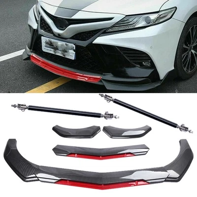 For Toyota Camry Front Bumper Lip Spoiler Splitter Body Kit Carbon Fiber Strut - Изображение 1 из 4