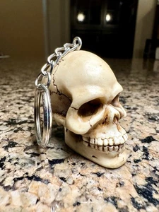Vintage Detailed Human Skull Key Ring Biker Truck Car Head 90's Keychain 96 WU - Picture 1 of 8
