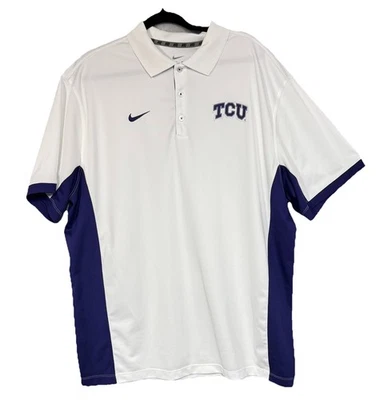 TCU Horned Frogs Nike Dri-Fit Polo Men's White With Purple Side XXL Embroidered - Image 1 of 4