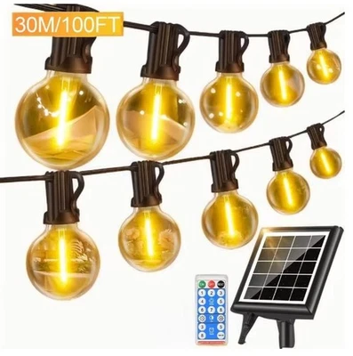 Solar Powered String Lights G40 Patio Waterproof Outdoor Hanging Light 15/20/30M - Image 1 of 4
