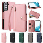 For Samsung S22 S21 S20+ Note 20 Ultra Magnetic Zipper Leather Wallet Strap Case