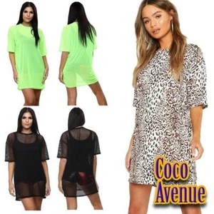 Damas Vestido de Malla Gran Tamaño Camiseta Red de Pesca Vestido Transparente Túnica Holgada Prenda para el torso Larga - Imagen 1 de 37