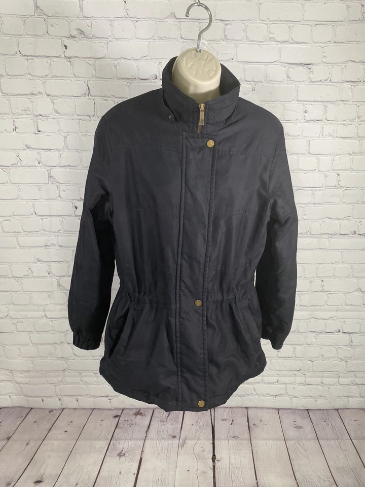 Abrigo Larry Levine Sport Negro Cremallera Completa A Presión Aislado Forrado Chaqueta Anorak M Foto 1 de 4
