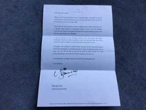 Fotocopia de la carta firmada por Mike Bannister Concorde retiro octubre 2003 - Imagen 1 de 1