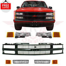 For 1994-2000 Chevy C/K Pickup Front Grille Black + Headlights & Side Markers 9p