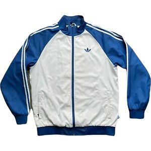 ADIDAS Originals Track Jacket Trefoil 3 Stripe Full Zip Lined Mens 2XL White Blu
