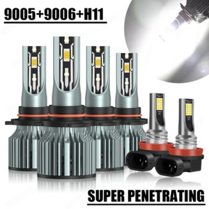 9005+9006+H11 LED Combo Headlight Blue Fog Light Kit High Low Beam Bulb 6000K 6X - Picture 1 of 22