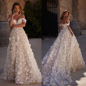 Brautkleider weiß Schulterfrei Spitze Applikationen A Linie Strand Brautkleider - Bild 1 von 10