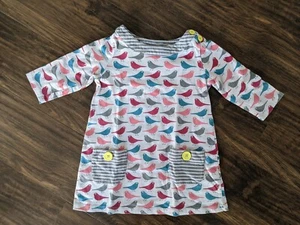 EUC Size 4 5 Mini Boden Birds Tunic Shirt Gray Pockets Top - Picture 1 of 4