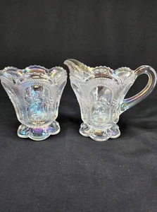 Mosser Glass Beaded Oval SAND HOLLY BERRY DUGAN PATTERN Cream Sugar CARNIVAL - Picture 1 of 12