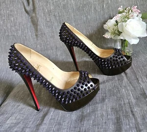 Women's Christian Louboutin Dark Purple Brown Spiked Heels Size 7.5 US (LIMITED - Picture 1 of 15