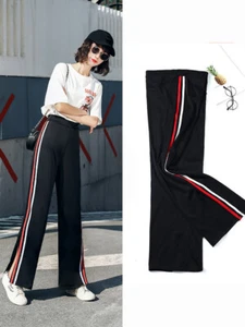 Heißer Verkauf! Koreanische lange Damenhose mit Seitenstreifen Schlitzhose weites Bein Hose - Bild 1 von 12