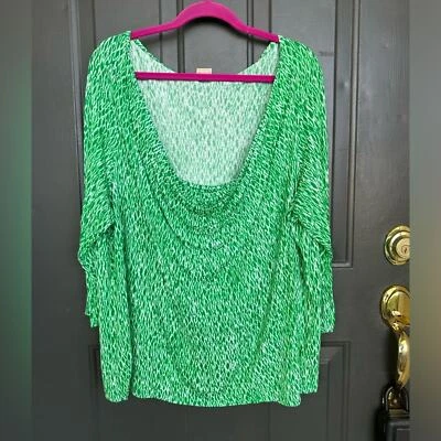 Túnica Michael Kors manga cuarto capucha cuello verde blanco patrón diamante Talla 2X Foto 1 de 4