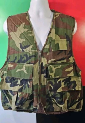 Vtg Classic Blue BILL RED HEAD Woodland Camo Duck Hunting Vest Mens Size Large  - Image 1 of 4