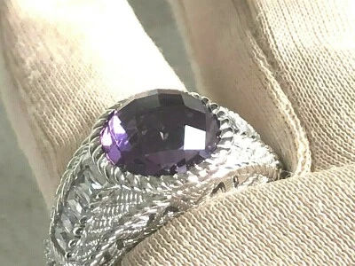 JUDITH RIPKA STERLING 3.85 ct AMETHYST & DIAMONIQUE CZ BAND RING SZ 7 (M1731-21) - Image 1 of 4