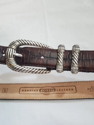 FOSSIL 棕色真皮 Croco 压花牛皮腰带 S 码女式 BT5096 — 第 1/4 张图片