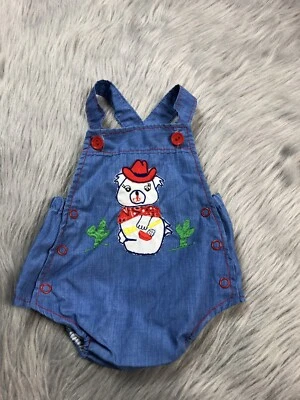 Traje de sol vintage para bebés niños forrado de plástico oso Western Country rojo azul Foto 1 de 4