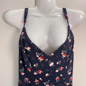 Floral Maxi Dress Navy Blue L V Neck Sleeveless Casual Dress Nine Britton - Picture 1 of 11