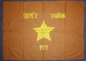 1971 - NVA VICTORY FLAG - QUYET THANG - VIET CONG - VC - Vietnam War - F.81 - Picture 1 of 7