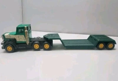 Vintage Tonka Buddy L Low Boy Trailer Big Rig Cab Semi Green  - Image 1 of 4