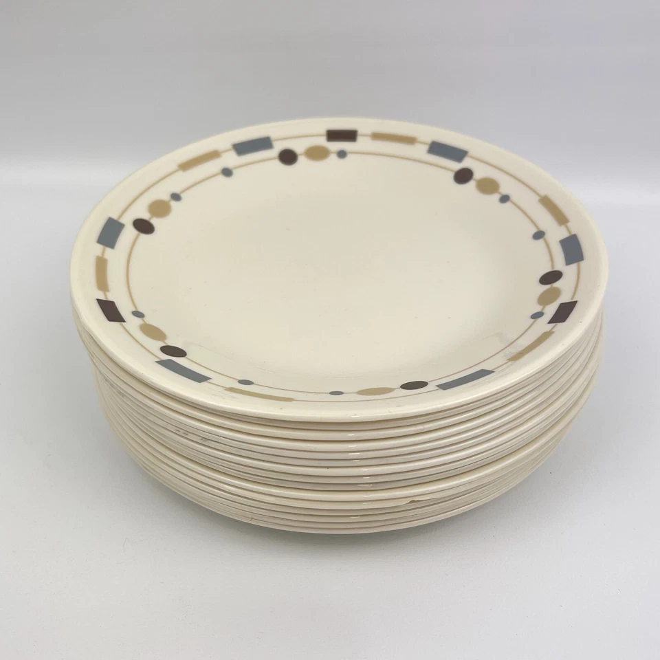 Corelle Vitrelle Cream 6.75" Bread Plate Red Blue Geometric Border USA Replace - Image 1 of 4