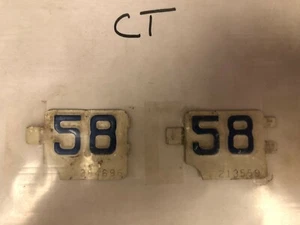 PAIR of 1958 CONNECTICUT License Plate TABS - Picture 1 of 1