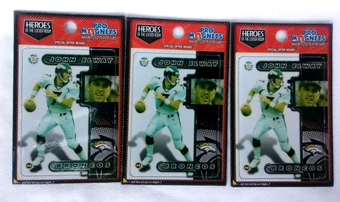 John Elway 1998 Pro Magnets Denver Broncos NFL Magnetized Player Cards 3 Lot Cover