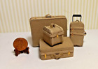 Miniature Dollhouse 4Pc Luggage 1:12 /Tan Leather  w/  same reverse trim