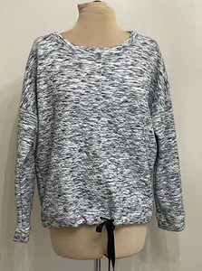 Gap Fit Sweatshirt Damen Fleecepullover grau gestreift Kordelzug Rundhals Gr. M - Bild 1 von 10