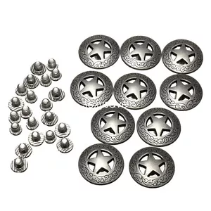 3/4" Western Texas Star Concho Buttons Snap Fastener Silver Color 21mm -10 pack - Picture 1 of 9