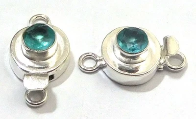 1 PC ROUND BLUE TOPAZ BOX CLASP 1 STRAND STERLING SILVER PLATED 751 LFU-345 - Image 1 of 3
