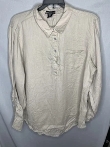 Tunika-Shirt Damen XL 100 % Leinen Langarm Rollkragen Knopf - Bild 1 von 5